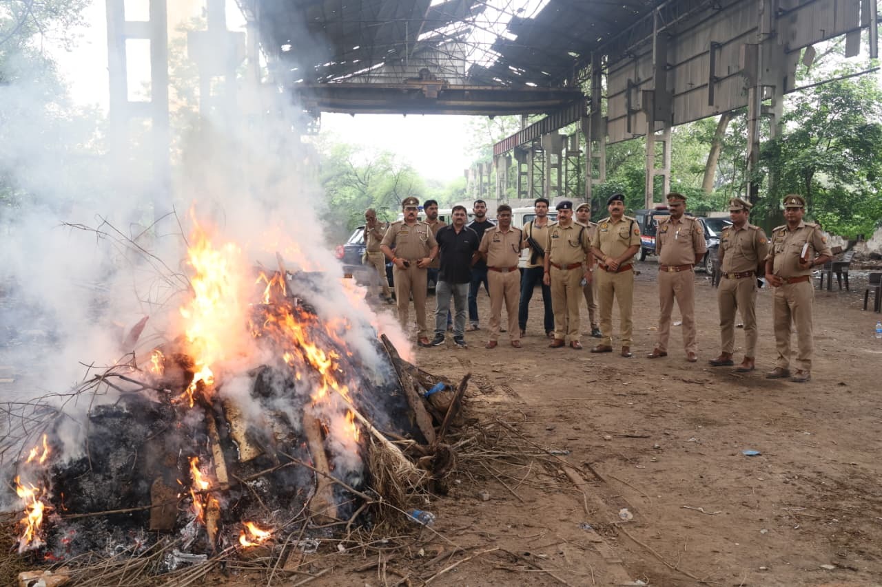 Prayagraj News: प्रयागराज के बहरिया पुलिस टीम ने नष्ट किया 12 लाख का गांजा