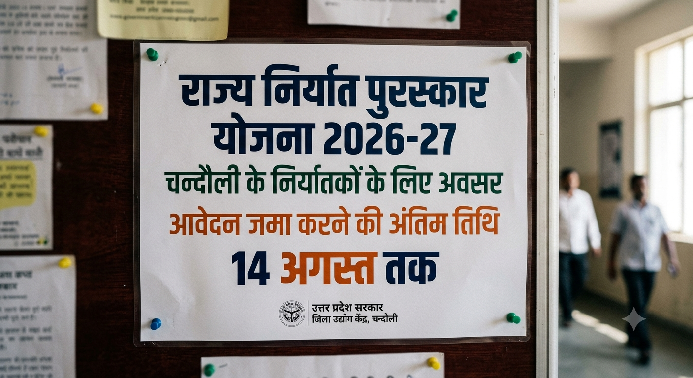 Chandauli News-राज्य निर्यात पुरस्कार योजना 2026-27 के लिए आवेदन शुरू, 14 अगस्त अंतिम तिथि
